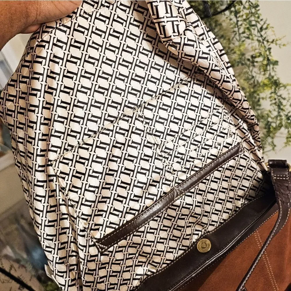 Tignanello Brown Suede Stylish Hobo Handbag.